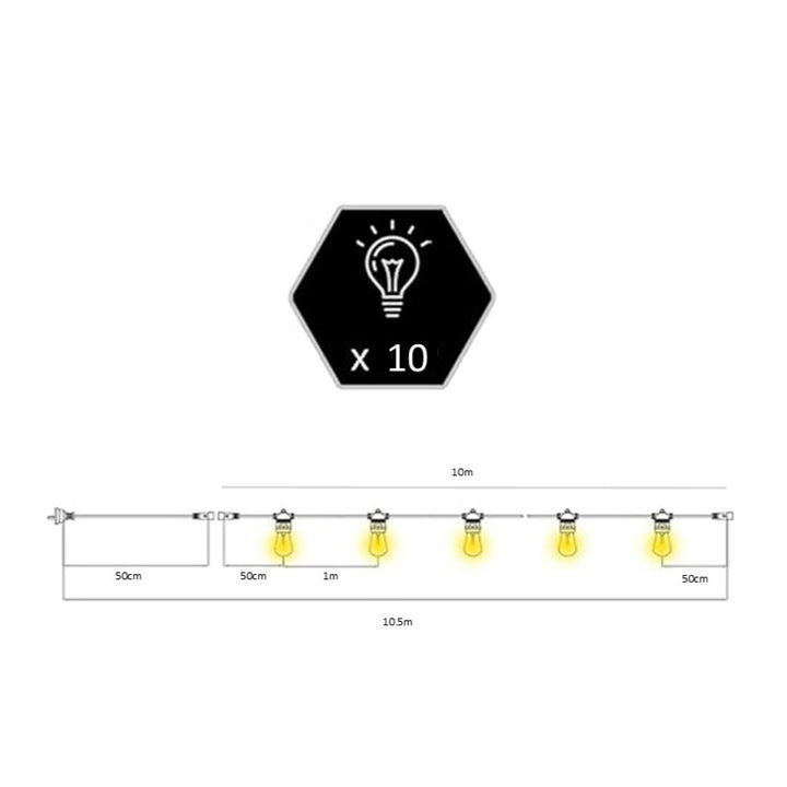 G45 Glass Bulb Festoon Lights | 10m 10 Bulbs | Non Dimmable | Flat Flush Mount