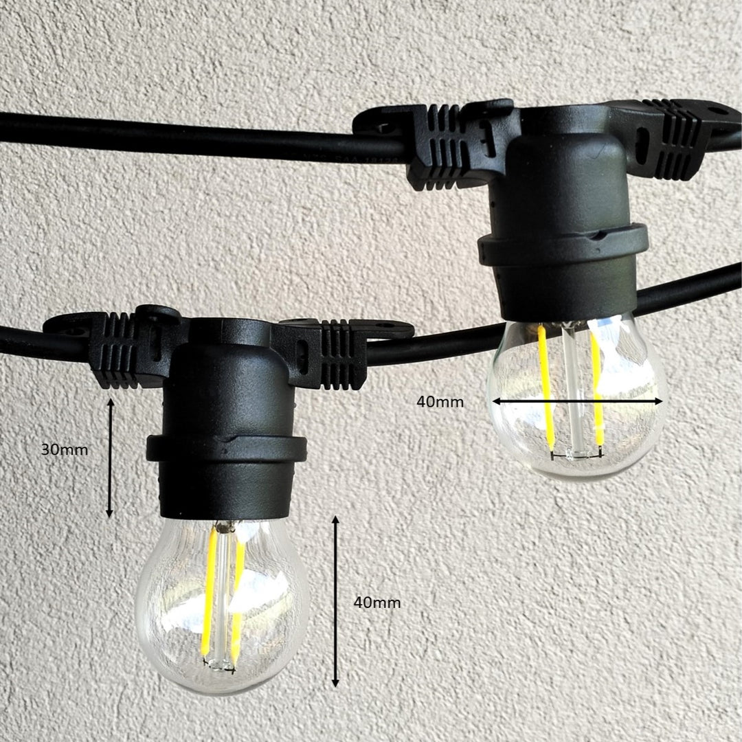 G45 Glass Bulb Festoon Lights | 10m 10 Bulbs | Non Dimmable | Flat Flush Mount