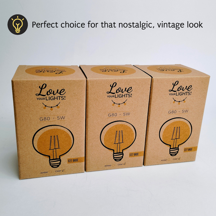 Drop Hang Festoon Lights | G80 Amber LED Bulbs | Connectable & Dimmable