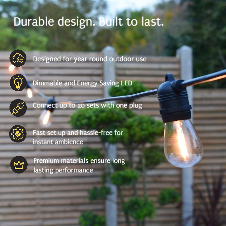 Flush Mount | S14 LED Bulbs | Connectable & Dimmable Festoon Lights