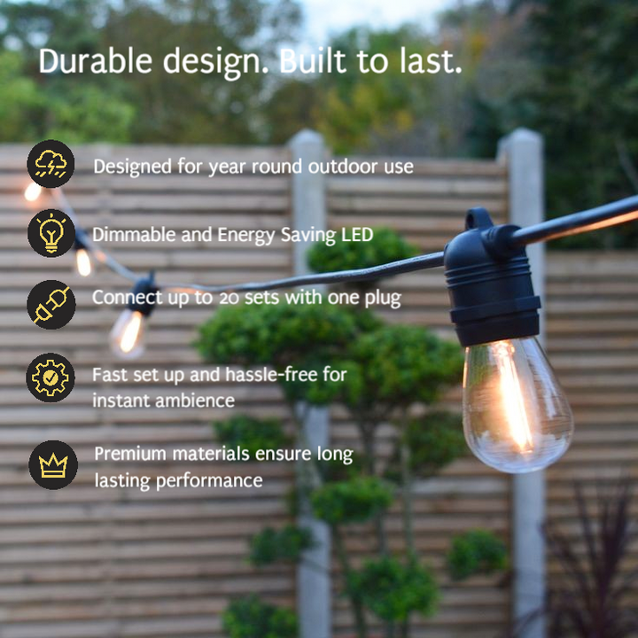 Flush Mount | S14 LED Bulbs | Connectable & Dimmable Festoon Lights