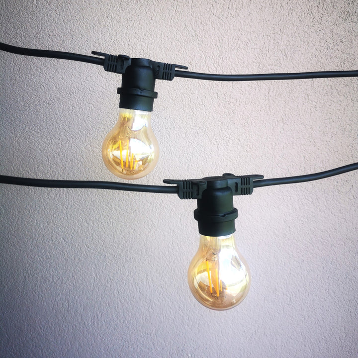 A19 Amber Bulb Festoon Lights | 10m 10 Bulbs | Flat Flush Mount