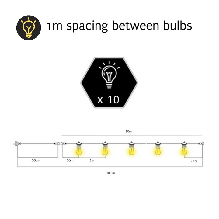 Drop Hang Festoon Lights | ST58 Clear Bulbs | Connectable & Dimmable