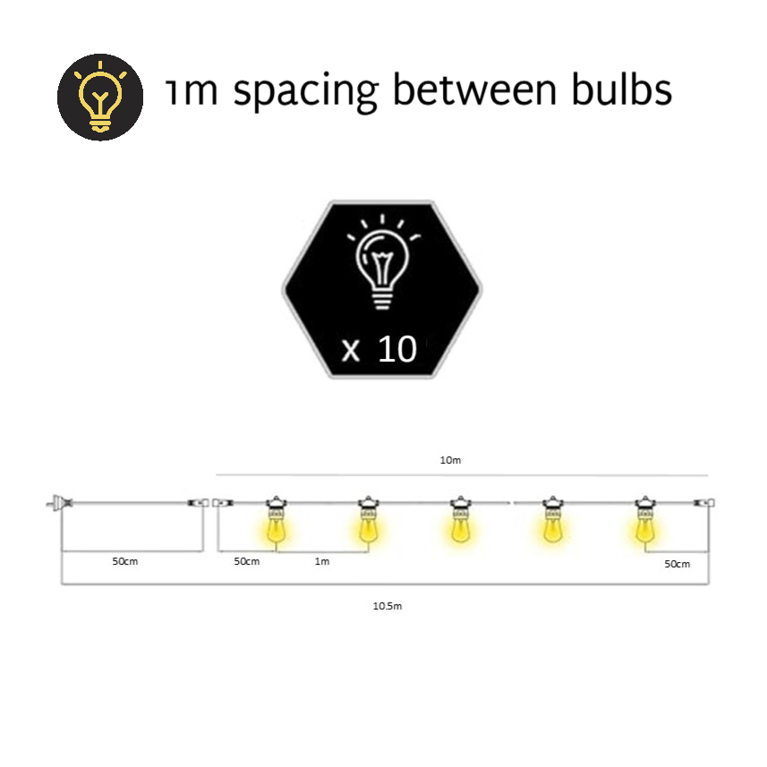 Drop Hang Festoon Lights | ST58 Amber LED Bulbs | Connectable & Dimmable